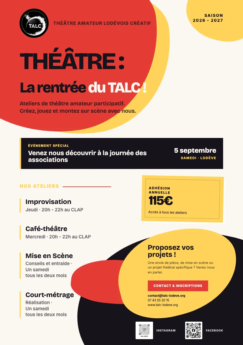Affiche de rentrée du TALC pour la saison 2026-2027